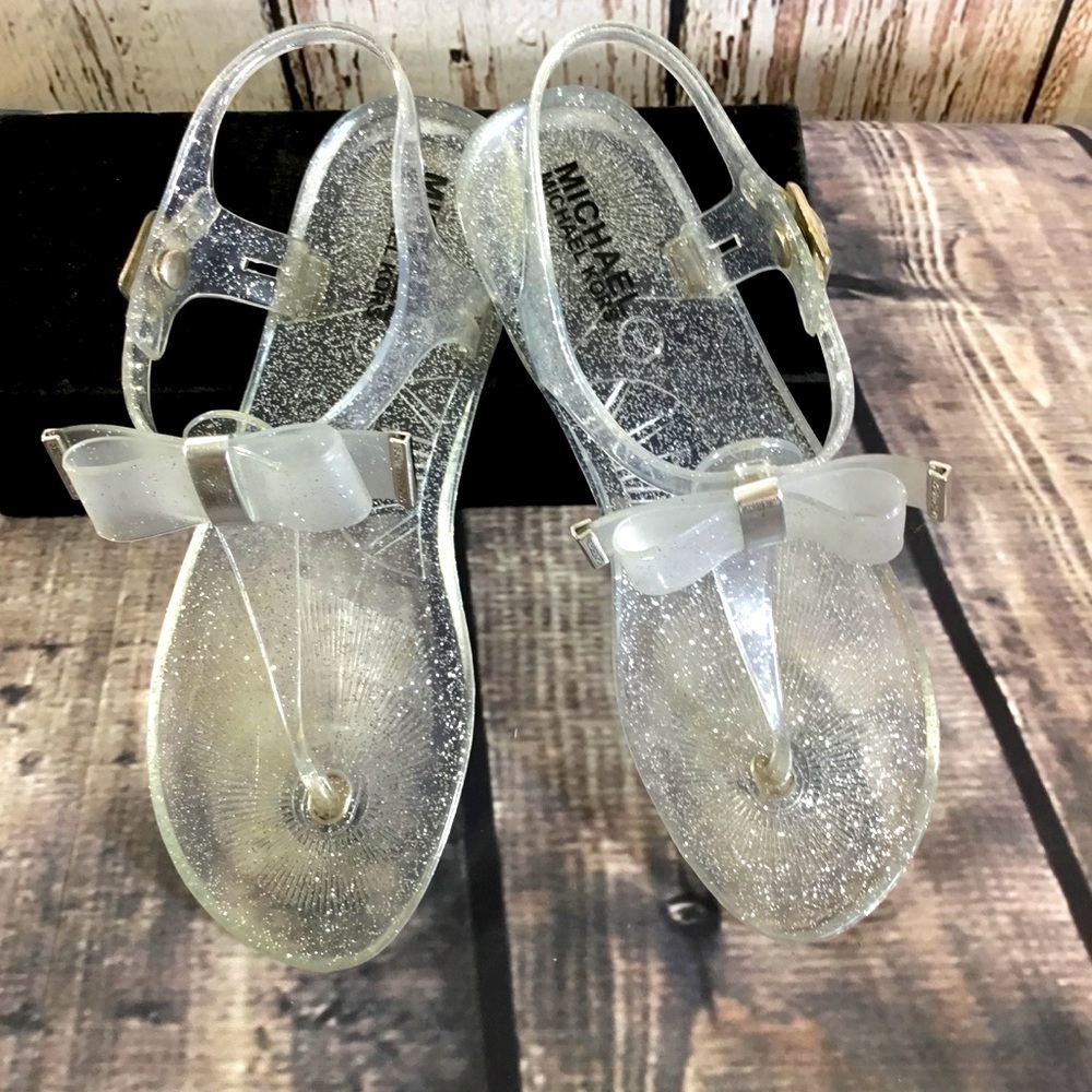 🎉HP🎉 Michael Kors Glitter Bow Jelly Sandals Jellies Clear Thong Bow Flats